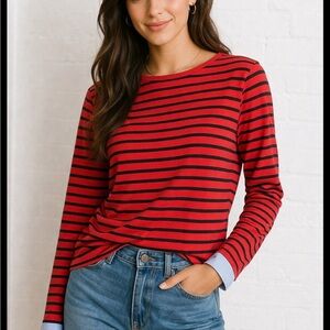 J. Crew Red and Black Striped Long Sleeve Tee